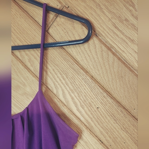 Enfocus Purple And Black Spaghetti Strap Tiered Bottom Mini Dress Size 10 - Picture 11 of 11